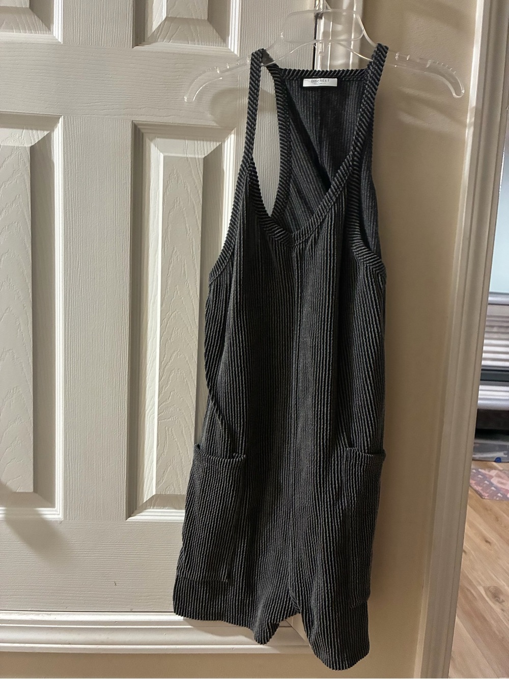 Discreet Black Pinstripe Sleeveless Mini Dress
